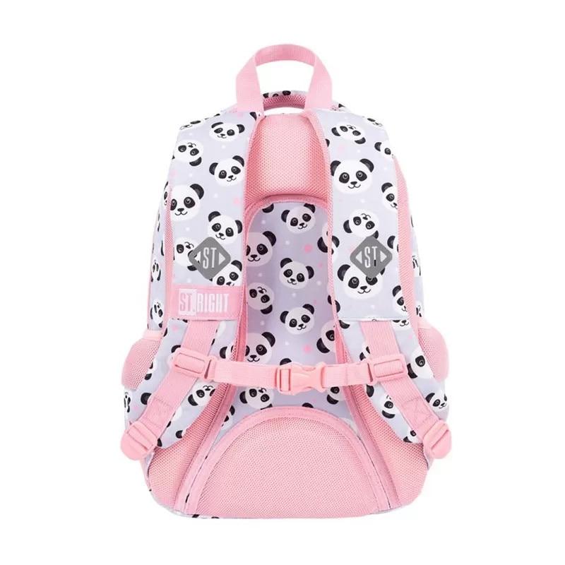 Majewski St. Right Backpack for Grades 1-4, 3 Compartments, Grey Panda Collection, Lightweight Ergonomic School Bag BP-26