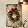 Vintage Metal Tin Sign Retro Christmas Wreath Wall Decor Home Kitchen Bar Gift