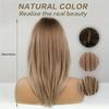 Parrucca Lunga Ondulata Moda Donna, Capelli Sintetici in Fibra Sintetica ad Alta Temperatura, Frangia a Tenda Castana Balayage