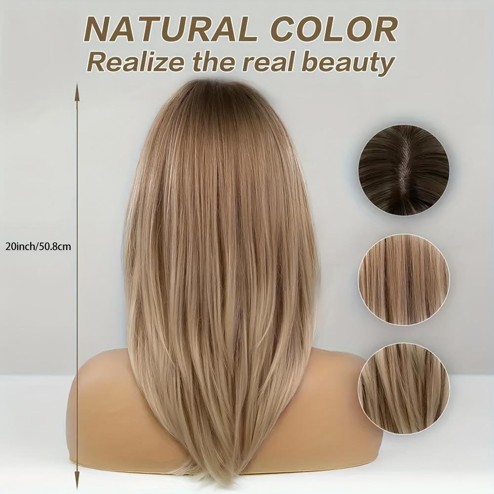 Parrucca Lunga Ondulata Moda Donna, Capelli Sintetici in Fibra Sintetica ad Alta Temperatura, Frangia a Tenda Castana Balayage