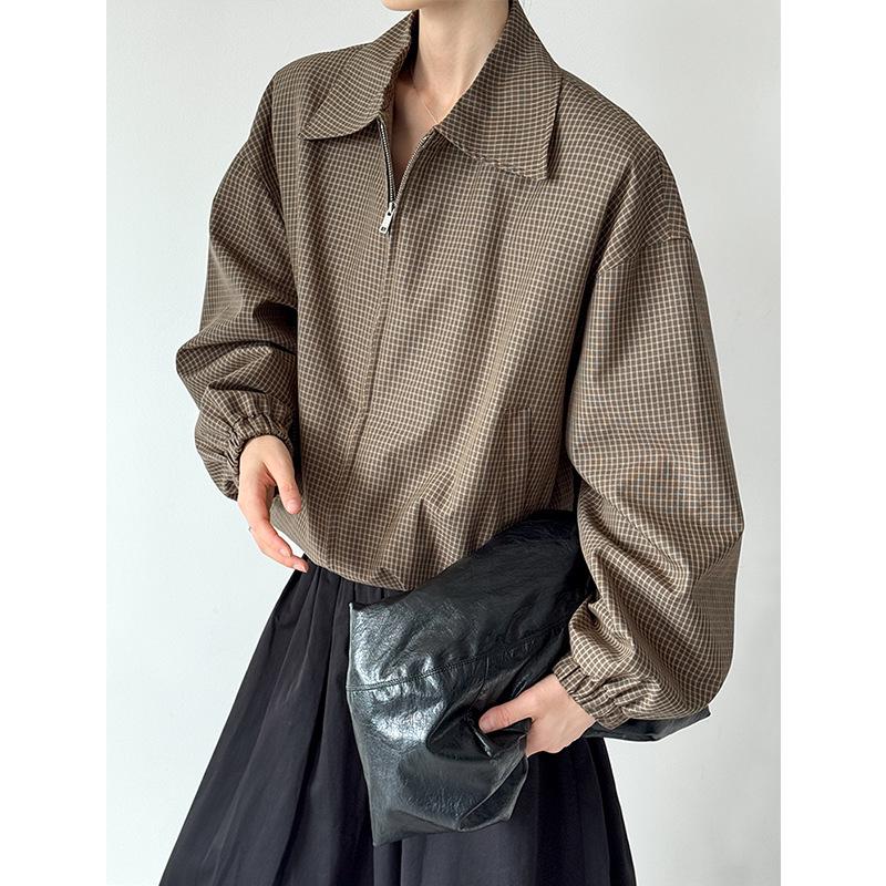 Orange Zhi Retro Houndstooth Lapel Short Coat - Versatile Autumn Style