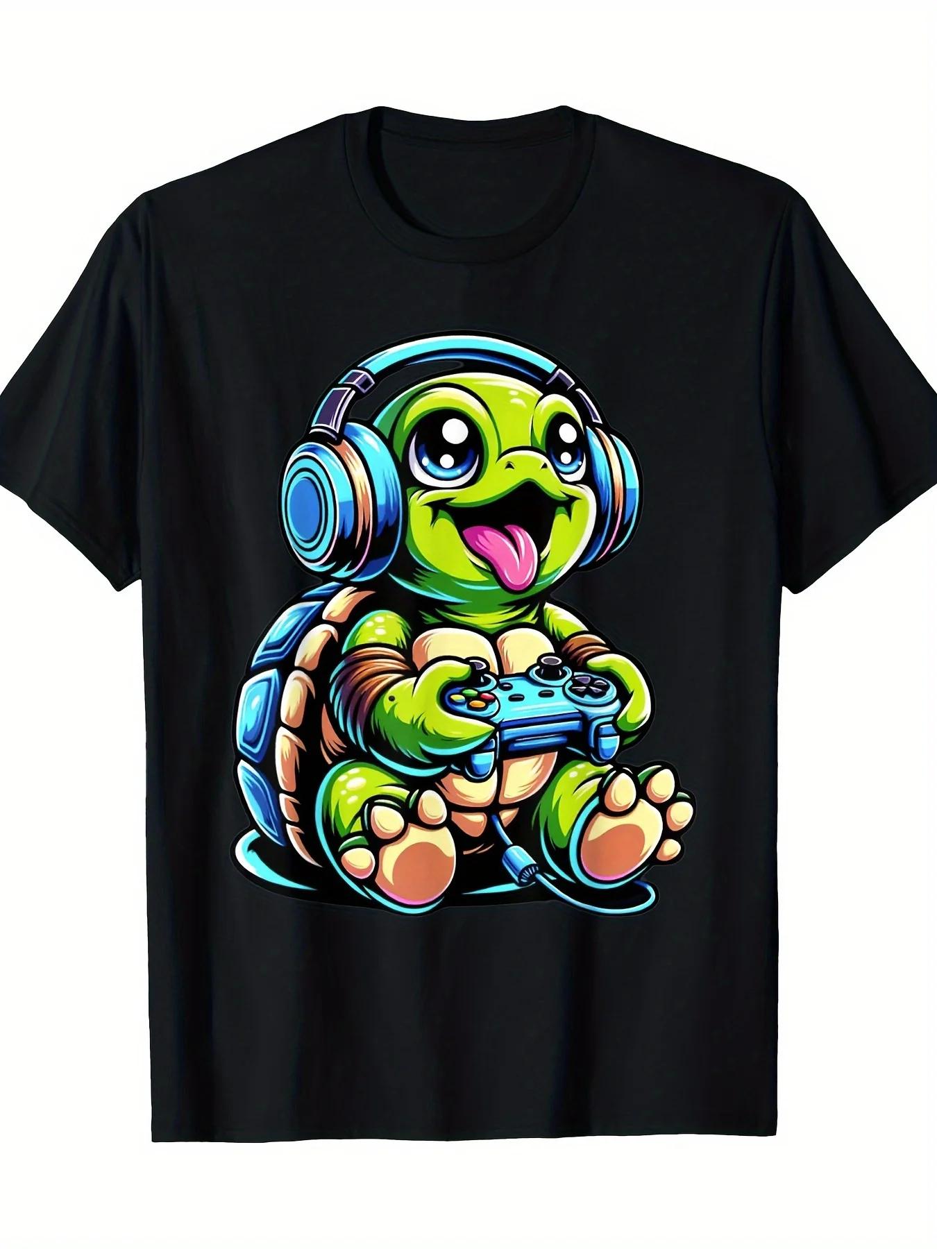 

Humorous Turtle Game Player, Turtle Themed Game, Video Game T-shirt Men s Pattern Casual Shirt, Excellent Sports Gift Creativ... S разноцветный