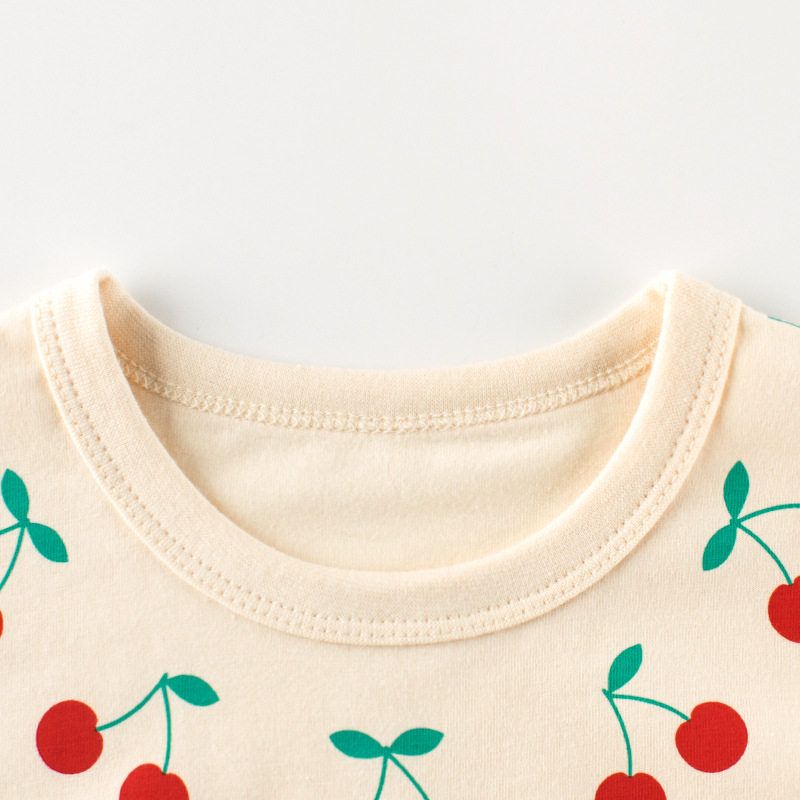 27home Children's Summer Clothing Girl Cherry Short Sleeve T-shirt Kids Fruit Half Sleeve Baby round Neck Pure Cotton Clothes