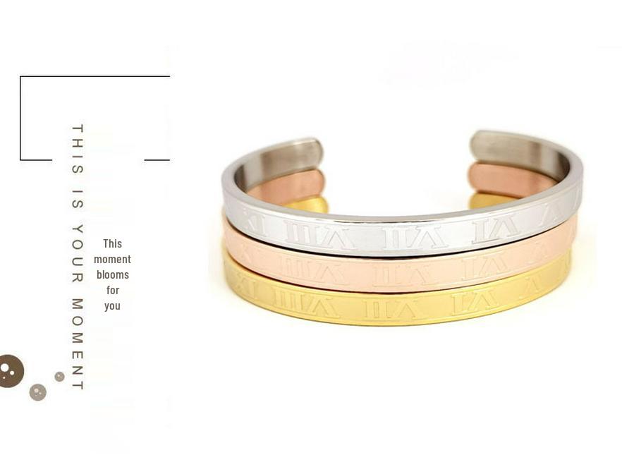 Edelstahl C-Armreif mit römischen Ziffern für Männer und Frauen