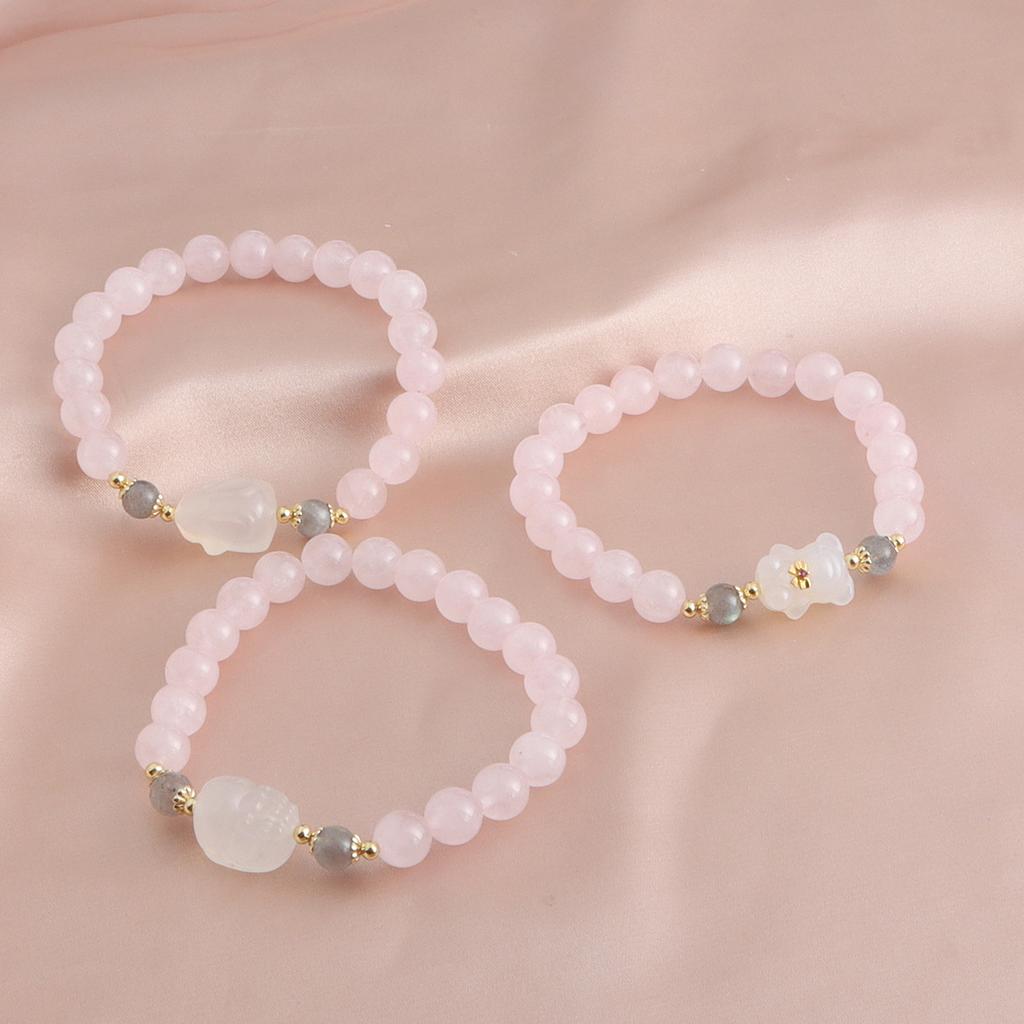 Natural powder crystal bracelet powder crystal strawberry crystal Pixiu girl heart new Chinese bracelet peach blossom wealth for girlfriend
