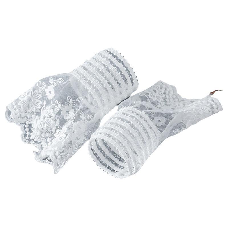 Female Dress Pleated Ruffles Horn Cuffs White Embroidery Floral Lace Fake Sleeves Double Layer Sweater Wristband