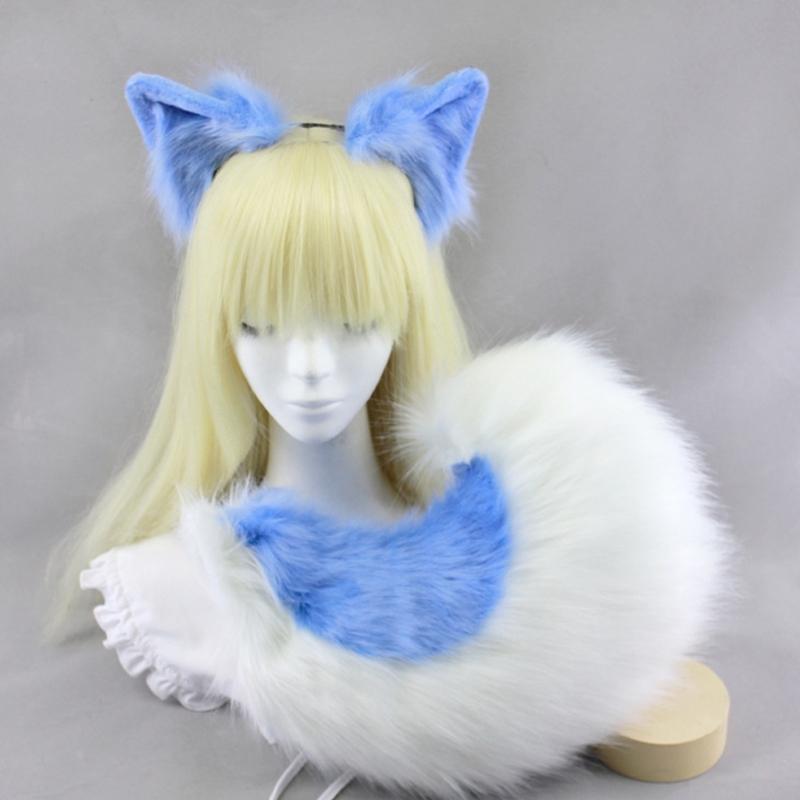 Realistic Foxes Tail And Ears Set For Women Cosplay Faux Furs Costume Headband and Tail Convention Role Play Accessories
