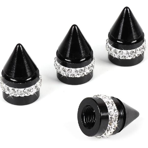 Bling Tire Valve Caps, Handmade Crystal Rhinestone Dimand Tire Caps, 4 Pack Aluminum Alloy Universal Valve Stem Caps Bling Car Accessories for