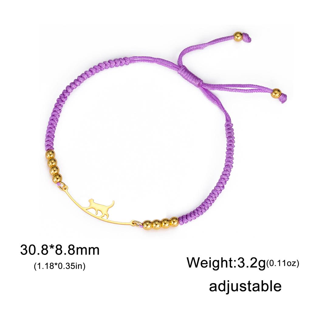 Cazador Stainless Steel Walking Cat Box Chain Bracelet for Women Animal Kitten Wax Rope Bracelet Jewelry Mother's Day Gift