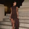 Summer European and American Round Neck Sleeveless Dress with Sloping Shoulders, Pleats, and Irregular Hips
