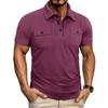 Men's Casual Short Sleeve Work Shirt Slim Fit Polo Style with Dual Chest Pockets Button and Zipper Closure Lightweight Fabric