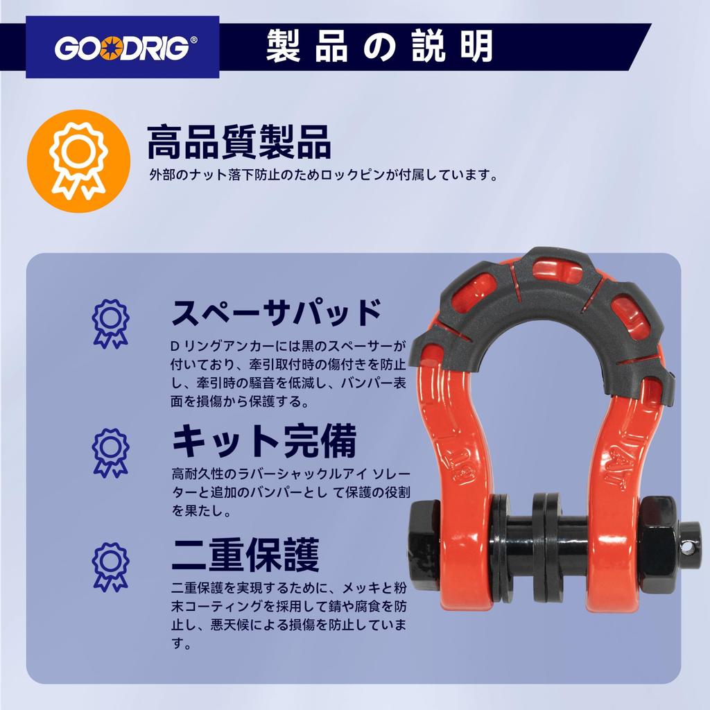 GOODRIG D-Ring Towing Shackle, 3/4" (Set of 2), U-shaped, for Off-Road Vehicles, SUVs, ATVs, Trailers, Campers, Easy Installation, High Strength, Spor