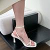 Fashion Stiletto Sandals Summer New Fashion Square Toe Crossover Thin Strap Metal Buckle Anti-slip Wear-resistant High Heels