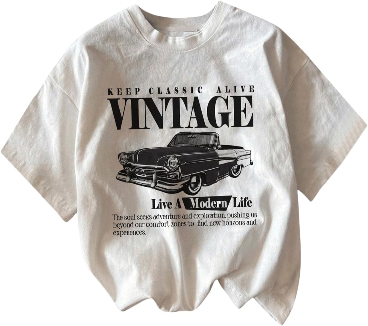 

QJQ Women s Letter Graphic Tshirts Cherry Car Short Sleeve Crewneck Tees Casual Summer Trendy Vintage Drop Shoulder Tops S разноцветный