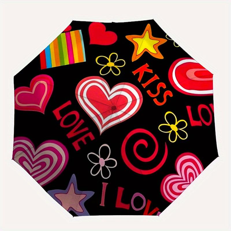 

1pc Love Symbols Automatic Opening/Closing Folding Umbrella with 47 Ribs, Plastic Handle, Windproof Portable Sunshade Umbrella y250726087