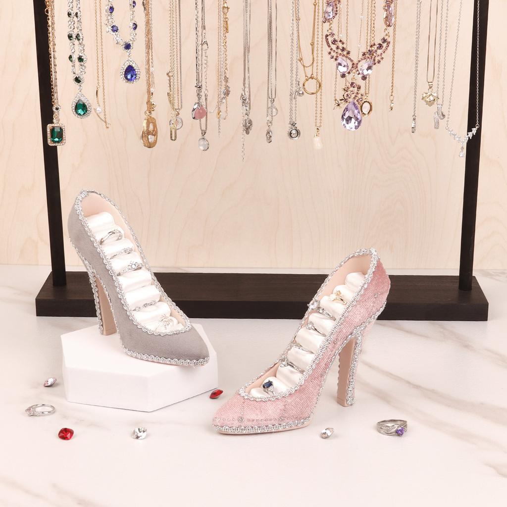 Elegant High Heel Jewelry Organizers Display Stand Fabric Texture for Earrings Rings and Accessories
