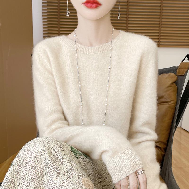 Höst/Vinter 100% Ull Rundhals Slim Fit Dammode Stickad Tröja