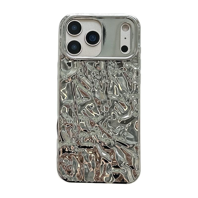 

Plating Silver Glossy Water Ripple Texture Phone Cover Case For iPhone 17 Pro Max Air 16 15 14 13 12 11 iPhone 13 mini