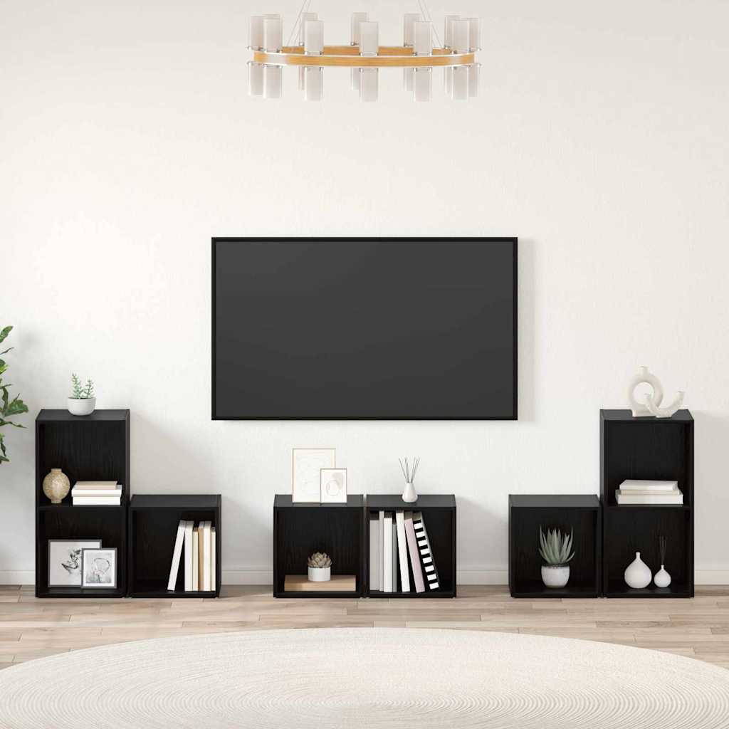 TV Cabinet Set 6 Pcs Black Oak Effect Particleboard