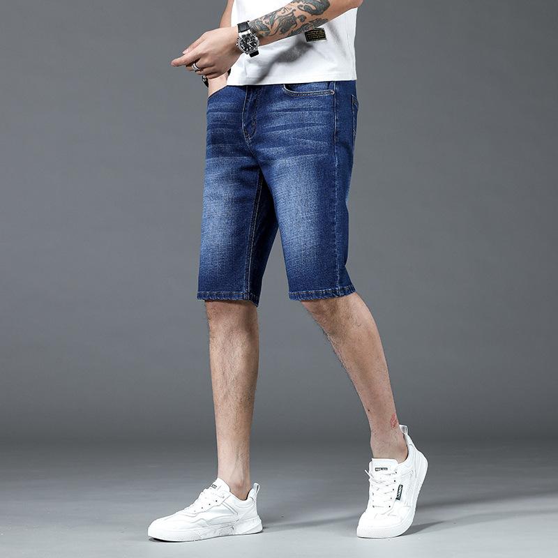 Denim shorts men's summer loose straight-leg five-quarter pants Korean style trendy blue thin denim mid-pants