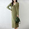 Women Sweater Dress 100% Wool MODERN NEW SAGA V-neck Knit Long Pullover Winter Jumpers Wool Long Dress Female