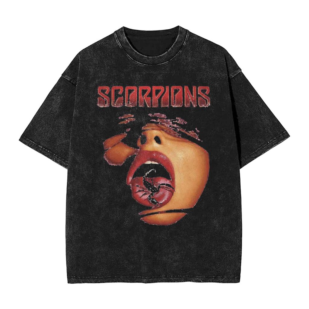 Scorpions Rock Band Rose Vintage T-Shirt for Men Crazy Cotton Tees Crew Neck Short Sleeve T Shirt Printed Clothes