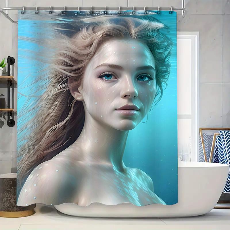 

Underwater Beauty Shower CurtainBlue Light Girl Bath Decor Waterproof Fabric 3D Printed Home Bathroom Accessories 90x180cm