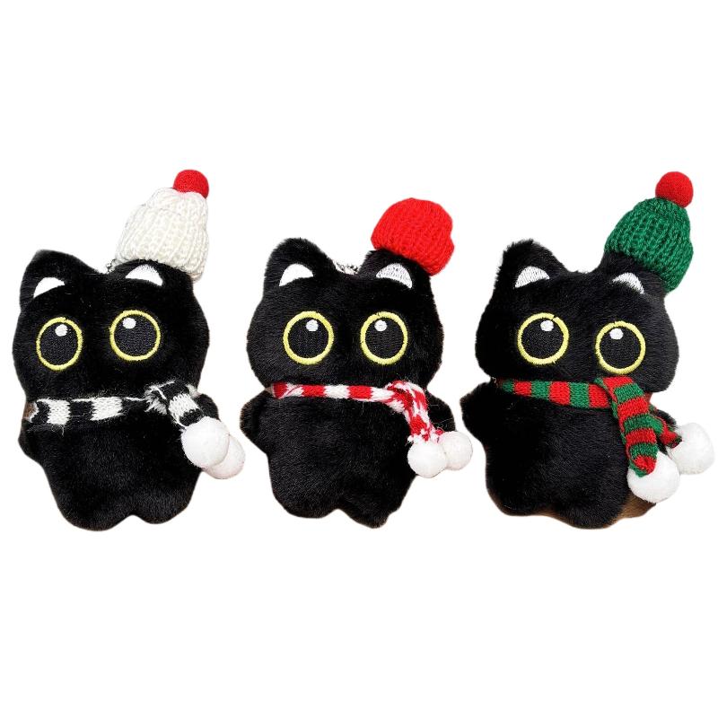 1Pc Cartoon Christmas Plush Black Cat Keychain Backpack Hanging Decoration Kawaii Soft Stuffed Doll Toy Bag Pendant Couples Gift