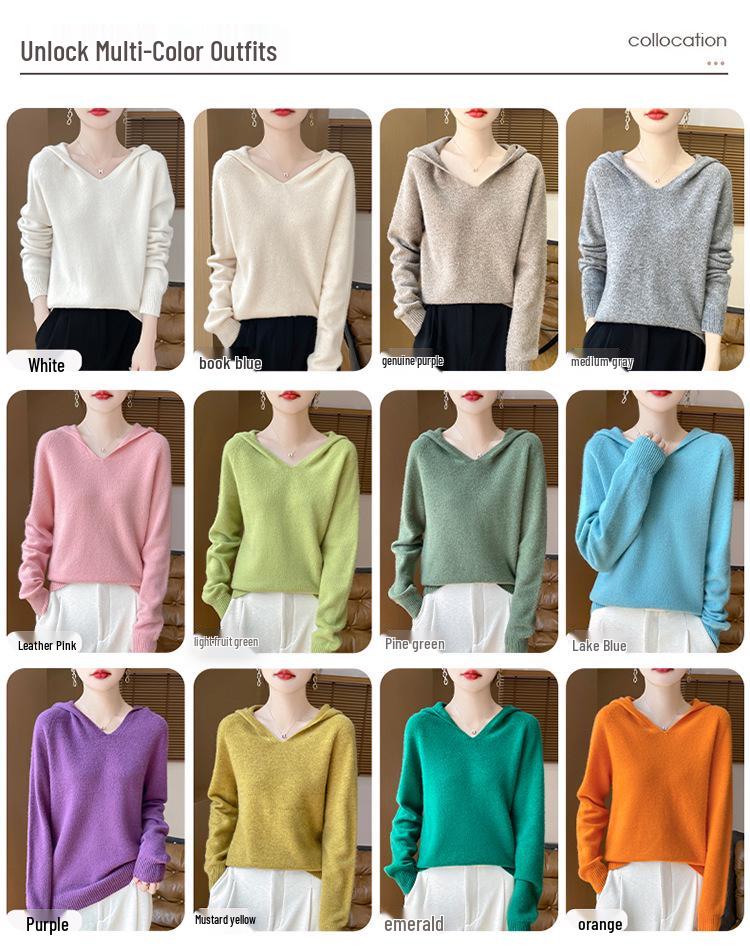 Women's Thick Versatile Wool-Cashmere Knit Hooded Pullover for Autumn/Winter