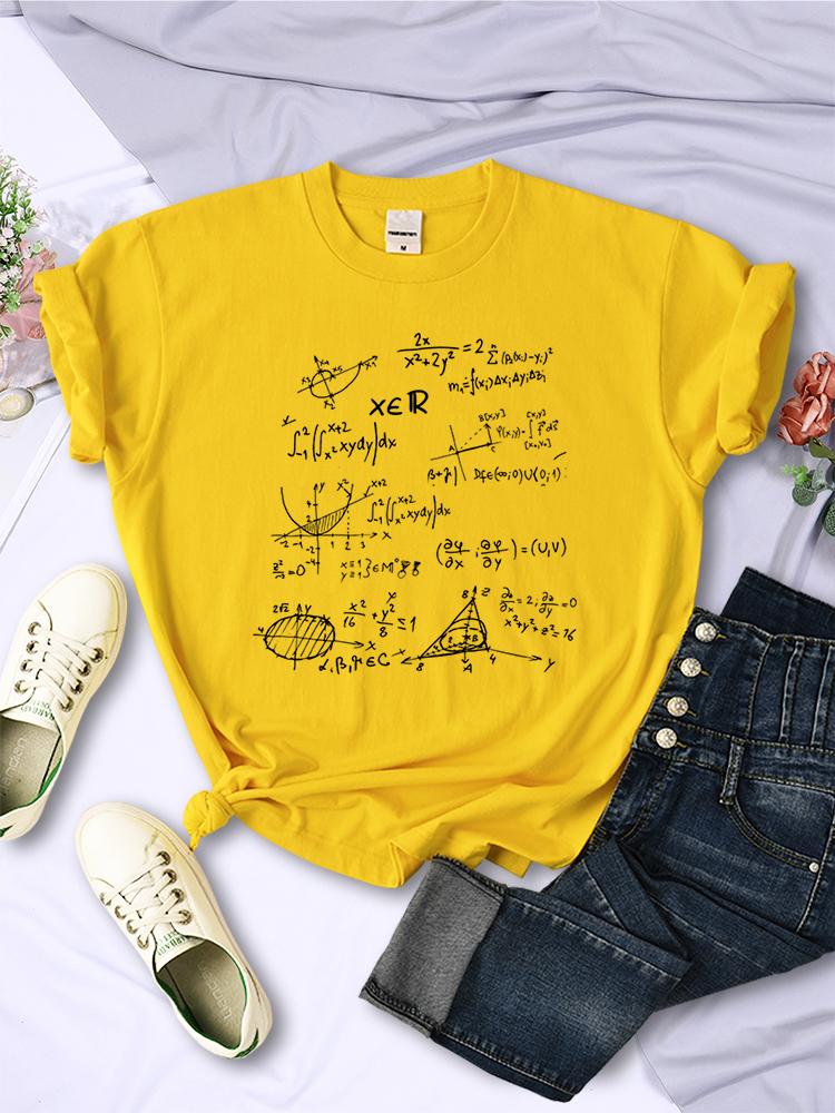 Mathematical Formula Print Women T-Shirt Summer Casual Clothing Street Hip Hop Short Sleeve Personality Breathable Womans Tops