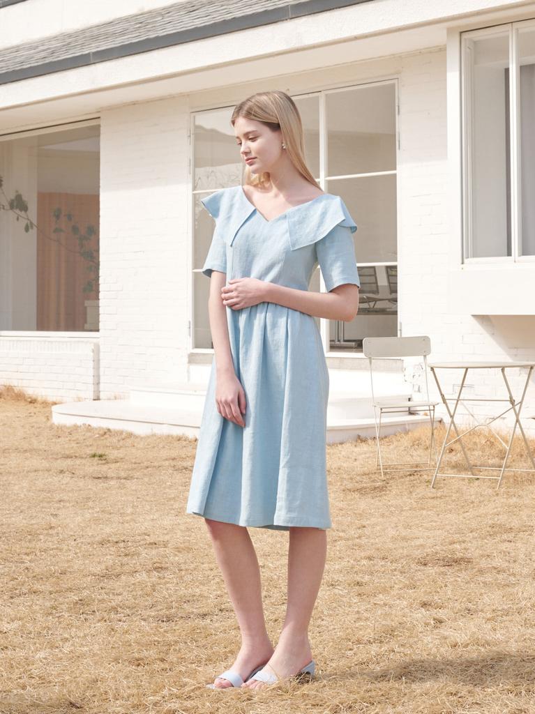 Koes Linen Ruffle Dress_Sky Blue
