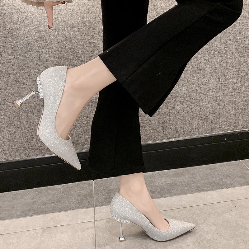 Fashion Silver Wedding Bride Shoe Woman Pumps Footwear Chic Point  Young Summer 2025 on Sale Luxury Brand High Quality Shoes for Women