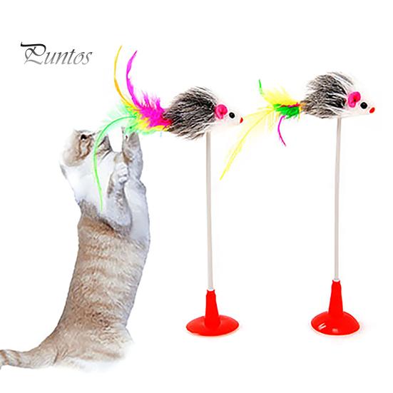 Interactive Toy Cats Teaser Feather Mouse Pet Durable Plush Rod with Sucker for Supplies Playing