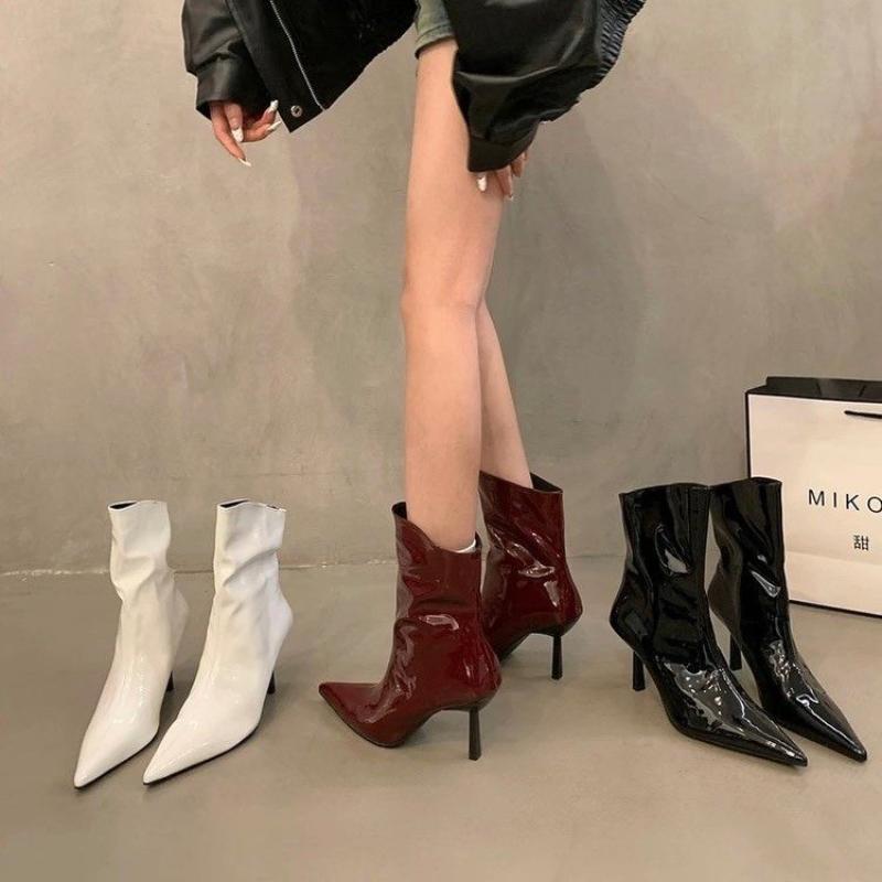 Women High Heel Ankle Boots Sexy Stilettos Shoes Pointed Toe Designer Autumn New  Trend Elegant Leather Pumps