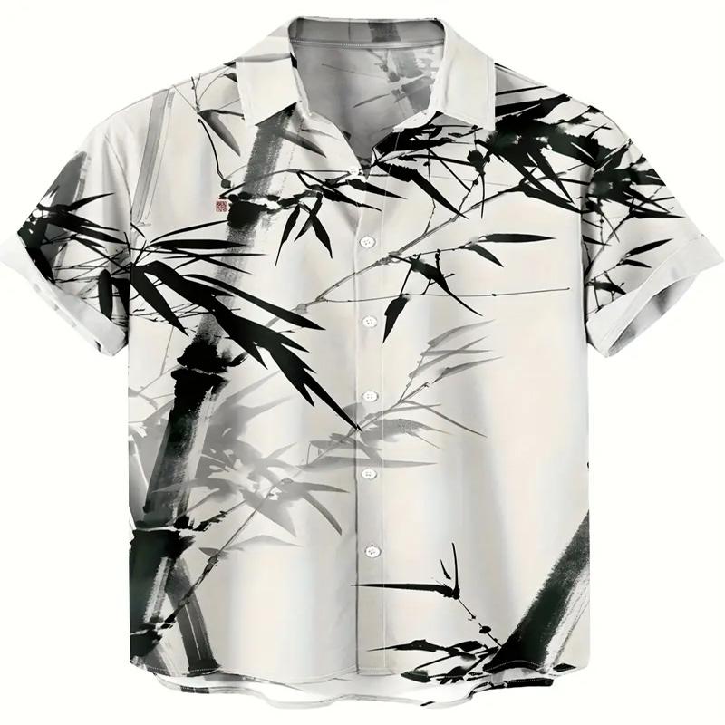 

Мужская летняя рубашка с короткими рукавами на пуговицах с рисунком в виде бамбука 3D с цифровой печатью, подходит для выхода в свет и отдыха 5XL