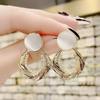 South Korea S911 silver needle geometric circle with diamonds temperament exaggerated earrings cat eye earrings