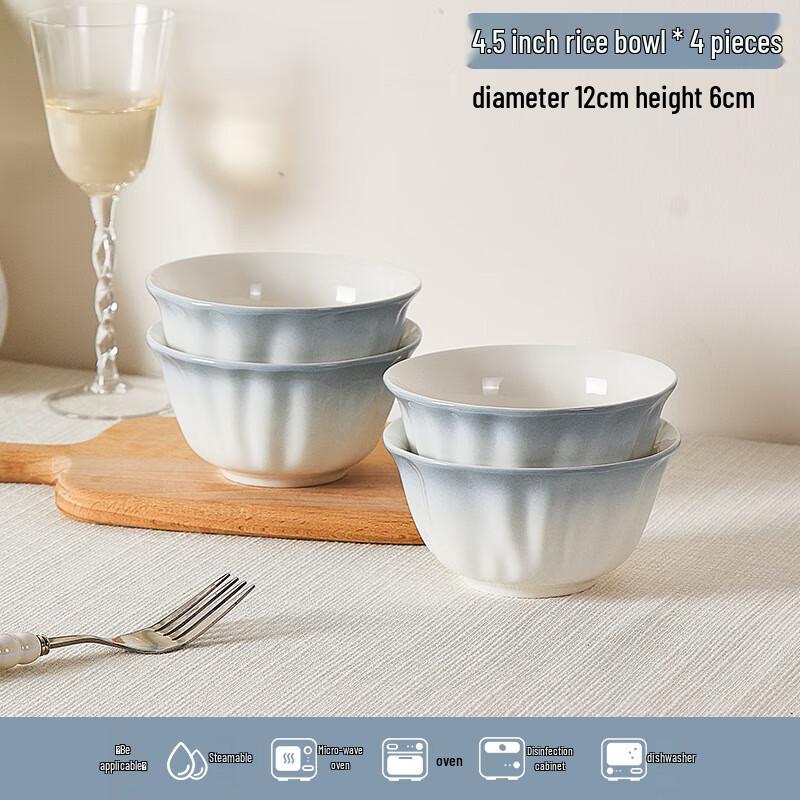 Smoke Blue Petal Ceramic Dinner Bowl Set