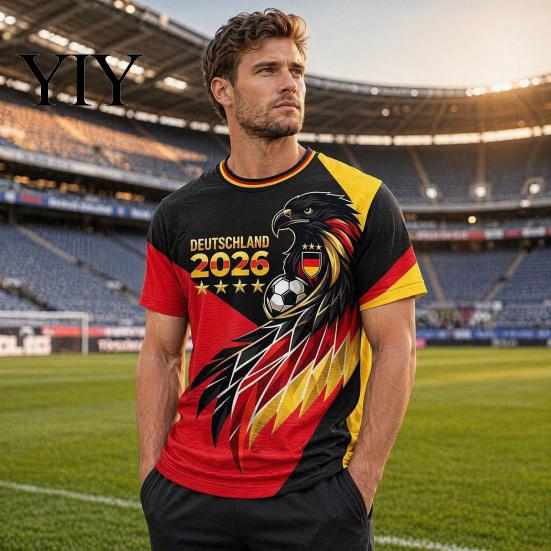 Soccer Fan Apparel Men Fans T-shirt, German Team Football T-Shirt, 2026 World Game Day Shirt Tournament Cheer Tee, Stylish for Stadium Sweat-wicking