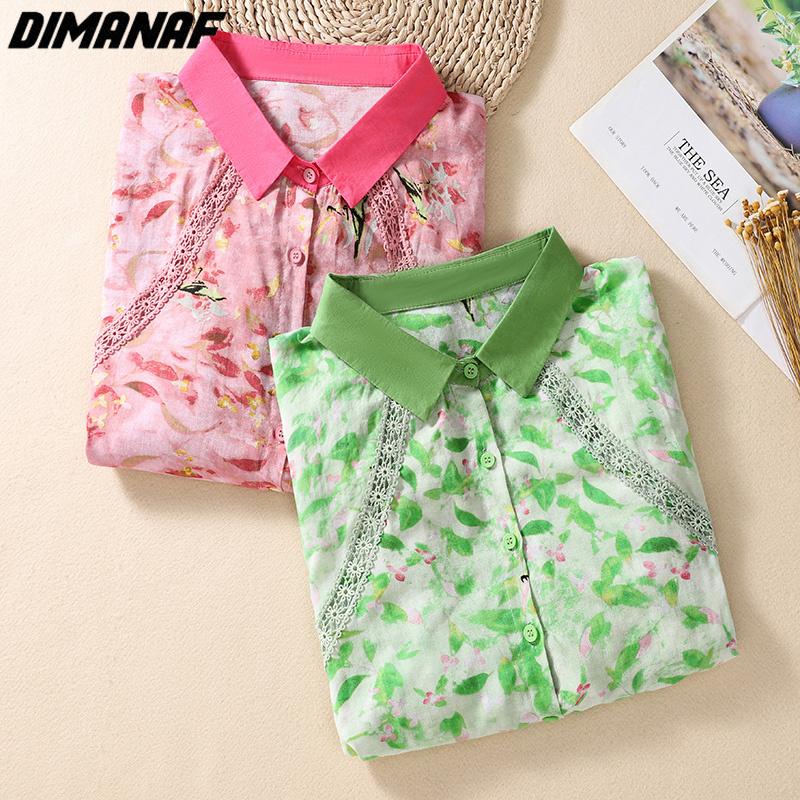 

DIMANAF 2023 летние женские льняные футболки больших размеров с цветочным принтом, туника, футболки, свободные повседневные винтажные зеленые топы и футболки