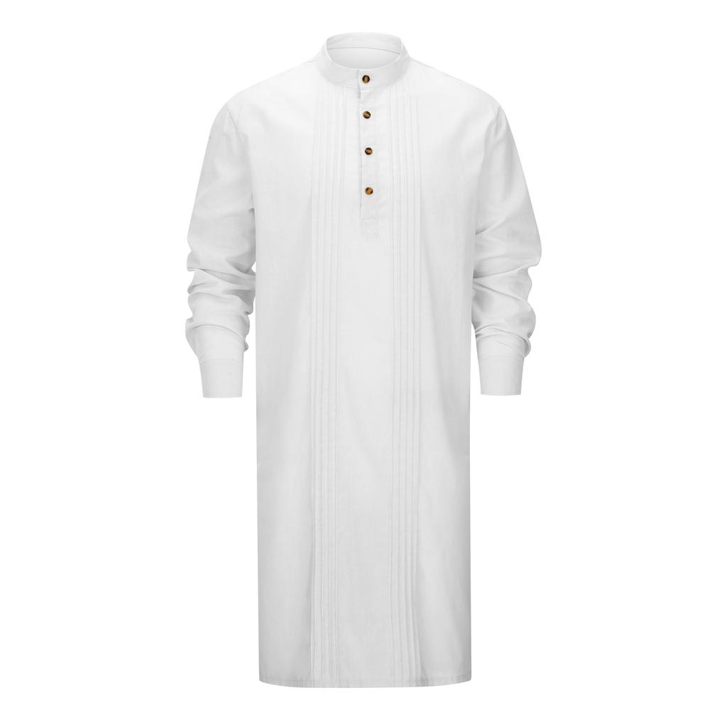 Arabic Style Fashion Simple Long Length Mens Shirt Muslim Robe Thobe Comfortable Soft Fabric Traditional Islamic Clothing Daily Prayer Casual Wear