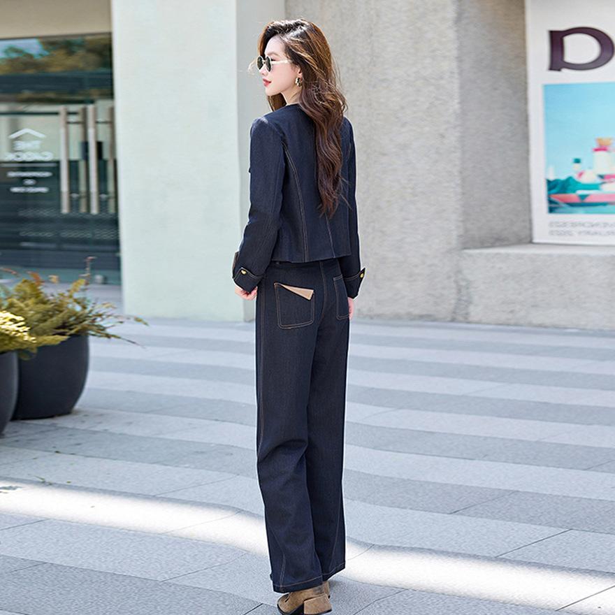 Early spring denim suit women's new spring and autumn fashion casual color matching design two-piece set