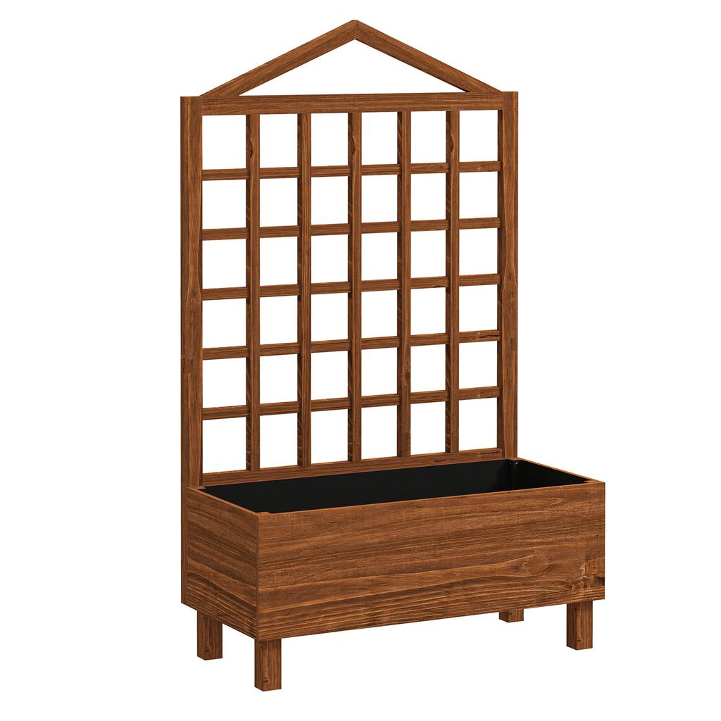Garden Planters with Trellis for Vine Climbing, Distressed Wooden Raised Beds, 90x43x150cm, Brown