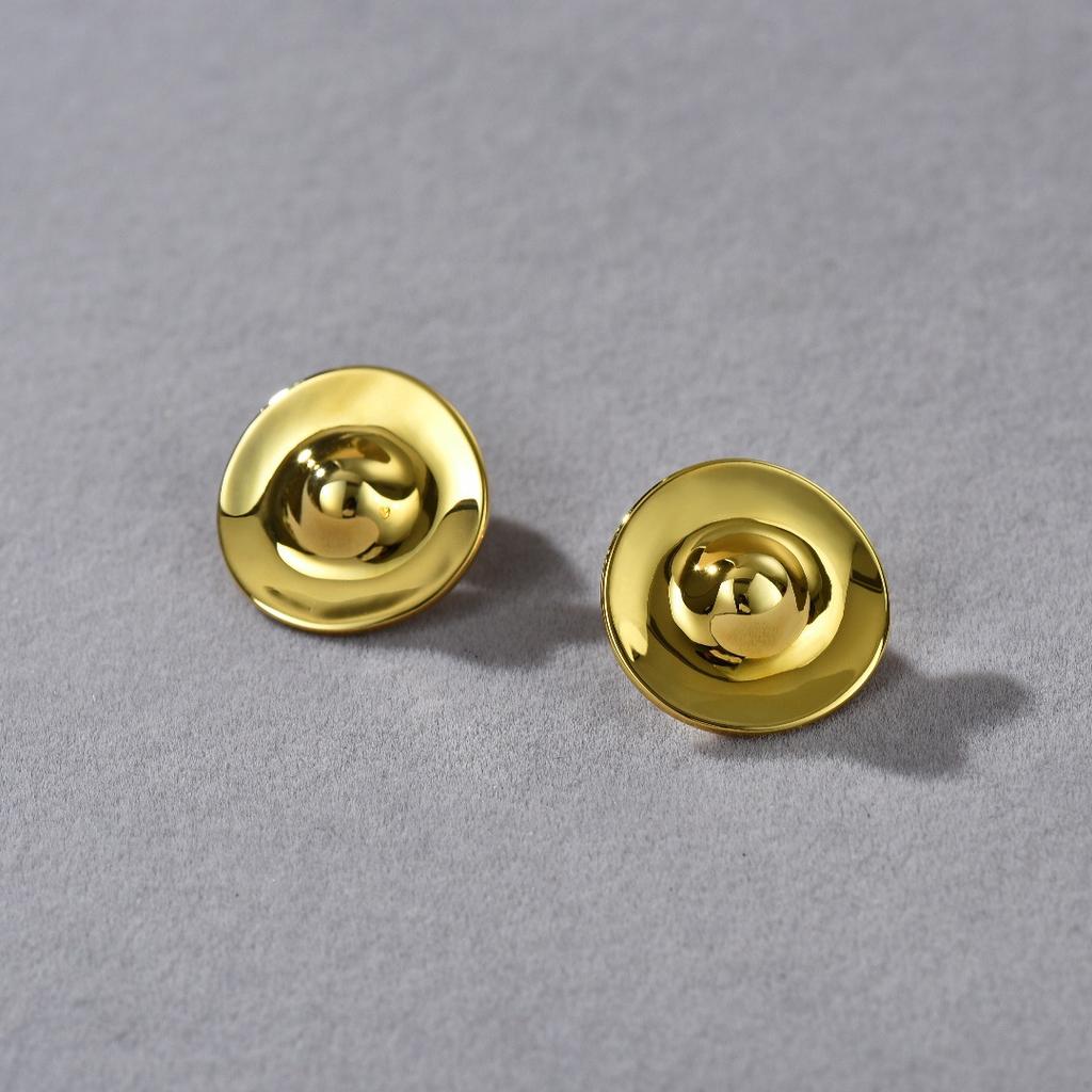 Retro Einfaches Temperament Messingbeschichtet 18K Echtgold Hutform Steckerohrringe, Ohrringe Nische Vielseitige Ohrringe Damen