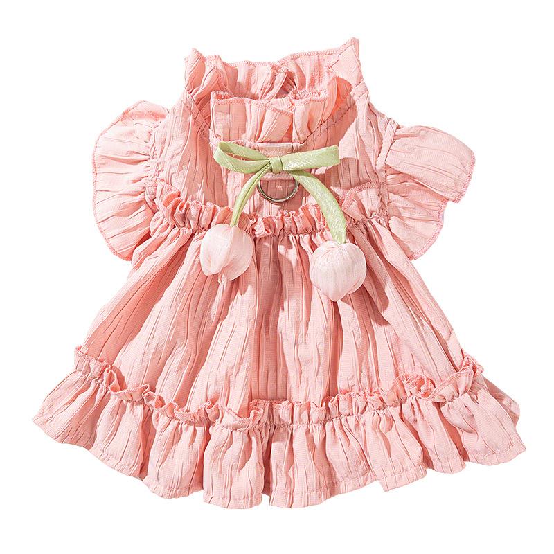 Spring and Summer Dog Dress Tulip Pleated Traction Skirt Small and Medium Dog Teddy Thin Pet Dog Dress