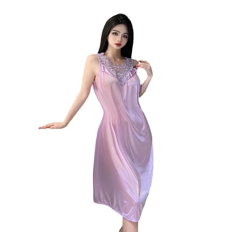 Milian Sexy Plus Size Lace Nightdress Korean Style Sleeveless Lingerie 