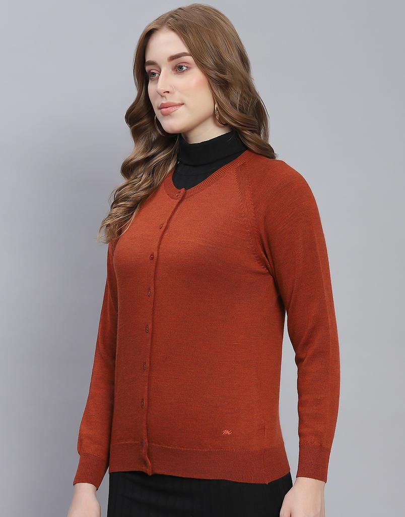 Monte Carlo Rust Multi Solid Round Neck Sweater
