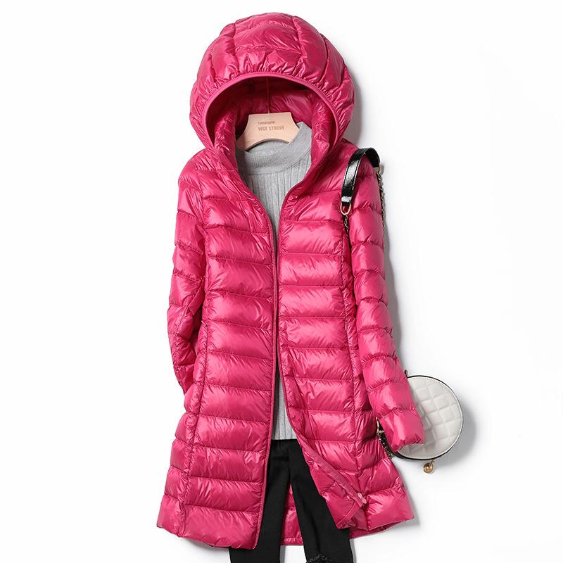 Women's Mid-Length Lightweight Down Jacket - 2026 Autumn/Winter Slim Fit, Plus Size with Detachable Hood