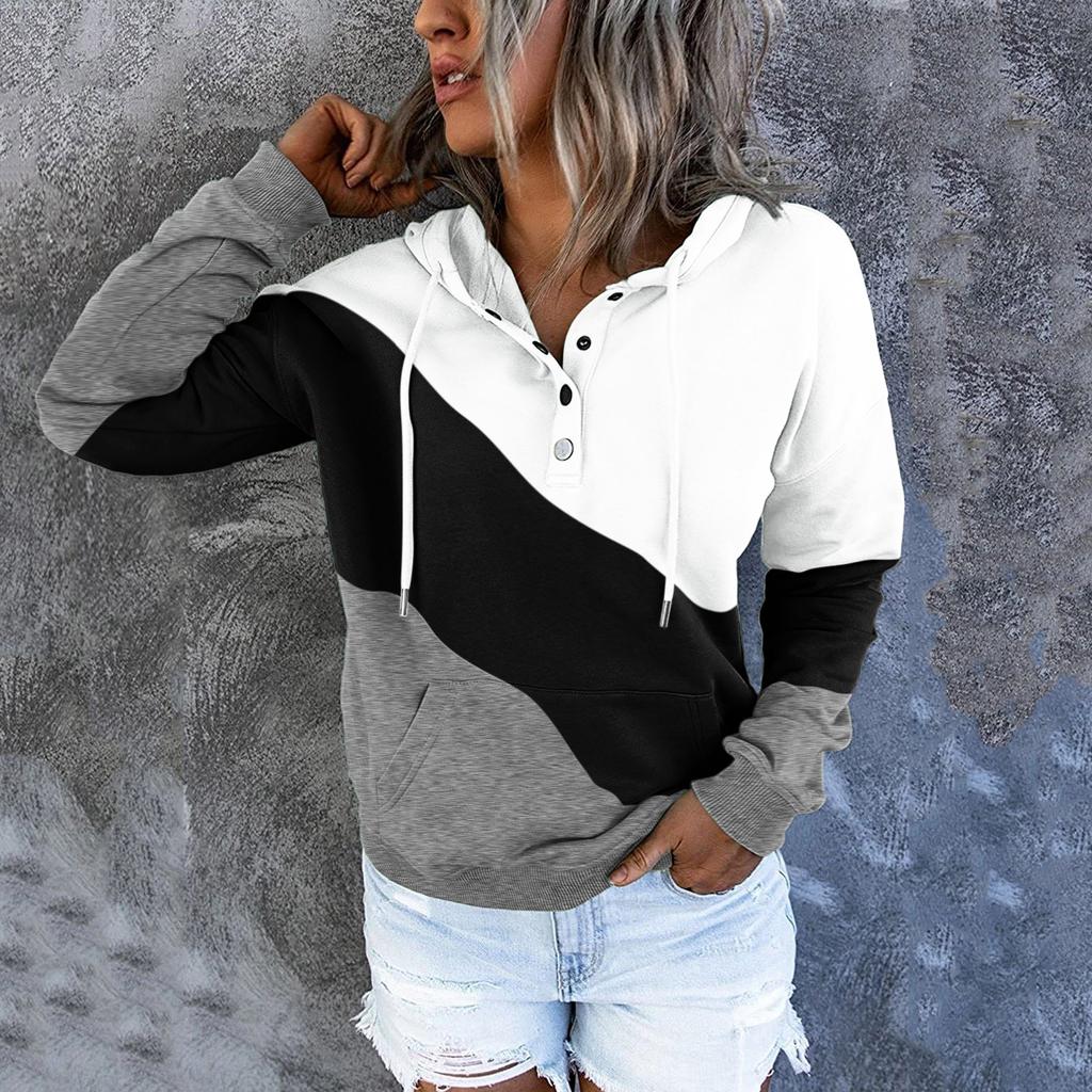 Women's Pullover Hoodies Tops Casual Button Down Long Sleeve Pocket Sweatshirts