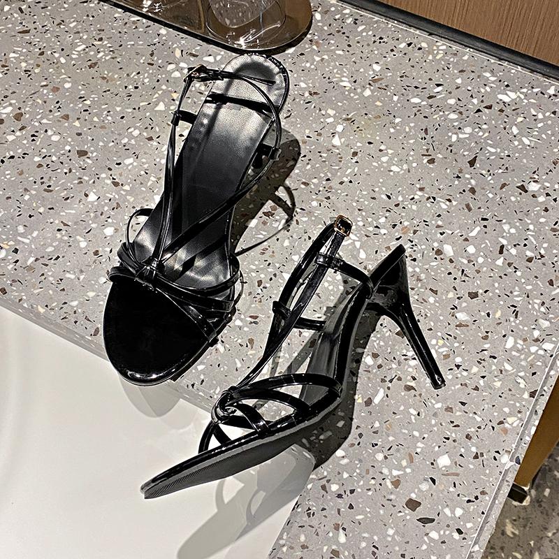 Fashion Summer New Stiletto Sandals Women Fashion Round Head Cross Thin Belt Metal Buckle Non-slip Wear-resistant High Heels