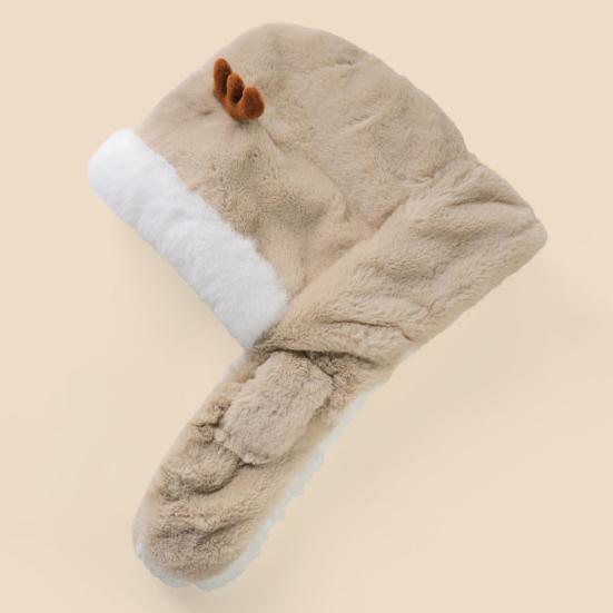 Children Hat With Scarf Design Antler Decoration Thickened Warm Plush Winter Hat